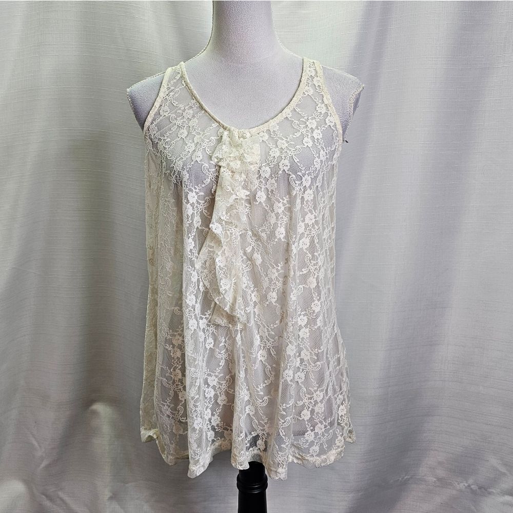 Xhilaration Cream Lace Ruffle Tank Top Size Large